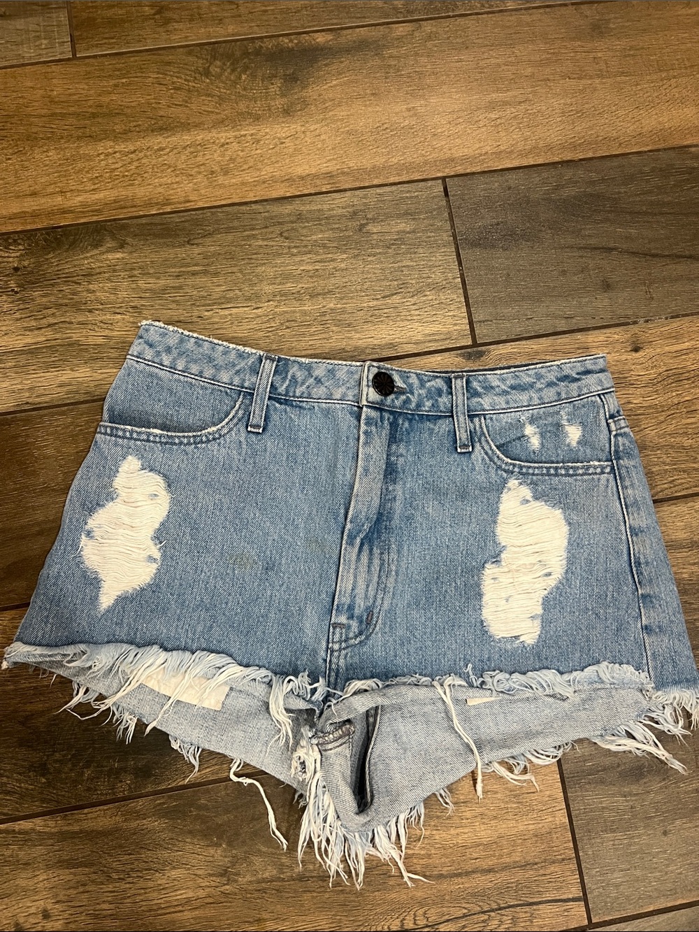 Show Me Your MuMu Light Blue Distressed Denim Shorts